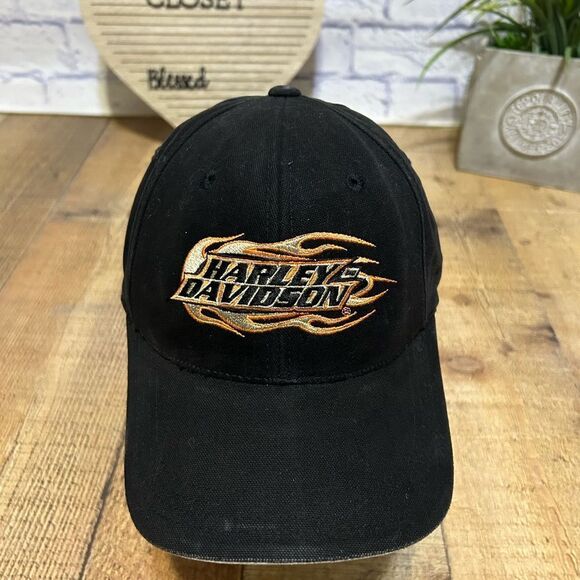 Harley Davidson Men's Black and Orange Hat flex seam - Picture 4 of 12